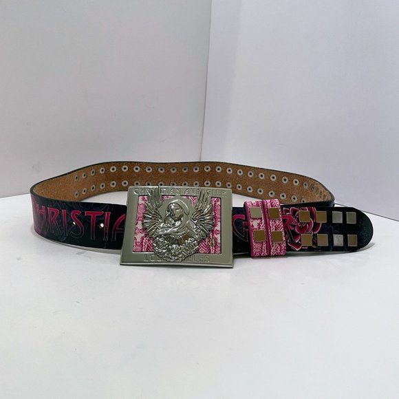 Christian Audigier City of Angels Madonna Buckle Los Angeles Studded Floral Belt - Picture 5 of 10